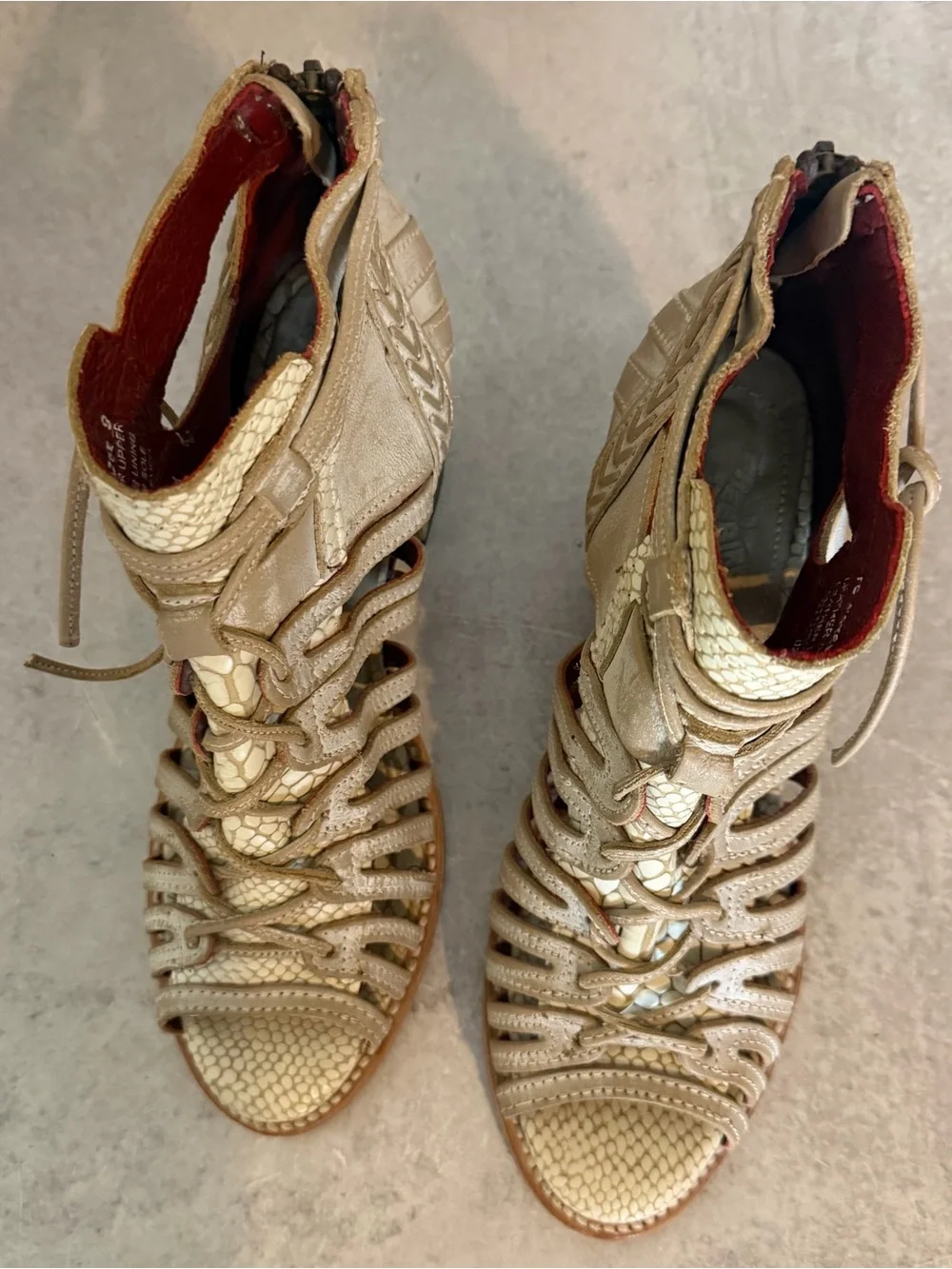 Freebird by Steven Wazee Heeled Leather Sandals Beige Taupe 9